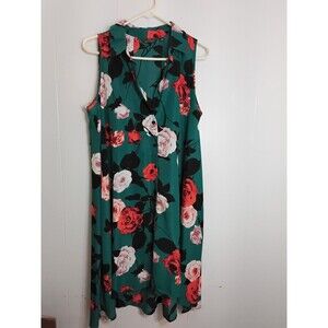 Mlle Gabrielle Green  floral Oversizes Button Down Women’s Dress Size Large